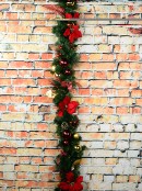 2.7m Decorated Red & Gold Poinsettias, Baubles, Bows & Foliage Pine Garland