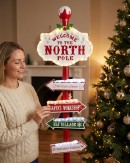 1.5m Welcome To The North Pole Indoor Christmas Directional LED Signpost