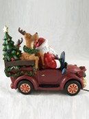 Resin Santa & Reindeers In Car LED Ornament - 31cm