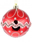 4x 80mm White, Green & Red Christmas Baubles With Lace & Glitter Patterns