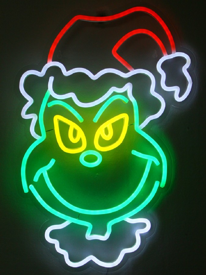 Dr. Suess Grinch Head USB Neon LED Display On Acrylic Board | 48cm
