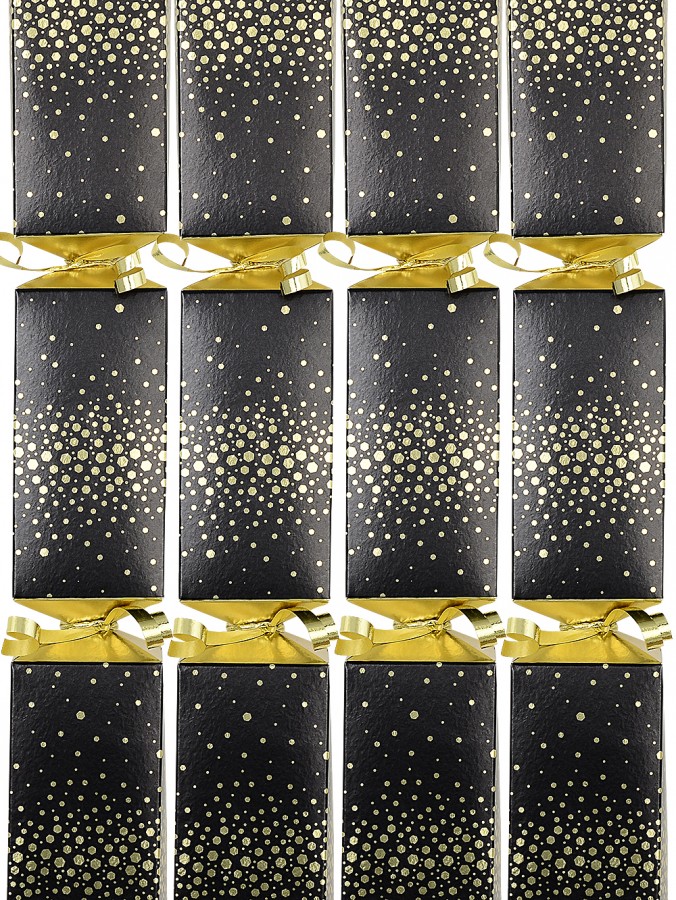 50x Black With Gold Confetti Print Square Party Bon Bons (Crackers) | 30cm