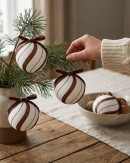 4x Whimsical White & Brown Signature Candy Swirl Ball Bauble | 10cm
