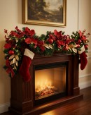 1.8m Decorated Red Poinsettia & Berry Garland | Gold Leaves & Baubles