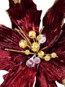 Burgundy & Gold Poinsettia Decorative Christmas Flower Clip Pick - 26cm Wide