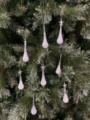8x 11cm White Glitter Hanging Christmas Tree Teardrop Icicle Ornaments