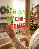 41cm Merry Christmas With Holly & Berries Gel Window Cling