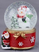 15cm Snowman, Santa Sack & Tree Scene Wind-Up Music Snow Globe Ornament