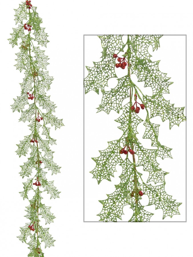 Lime Filigree Holly Leaf Wired Garland - 1.9m