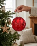 2x Dynamic Red Grand Diamond Textured Glitter Ball Bauble | 15cm