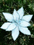 Turquoise Velour & Sequins Poinsettia Christmas Flower Clip Pick - 25cm Wide