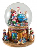 Dual Rotating Santa & Kids With World Snowglobe - 18cm