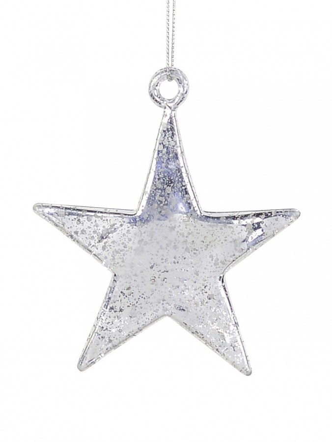 Silver & Clear Speckled Star Hanging Ornament - 10cm