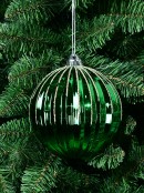 15cm Shiny Green Pumpkin Textured Ball Bauble With Gold Glitter Decoration