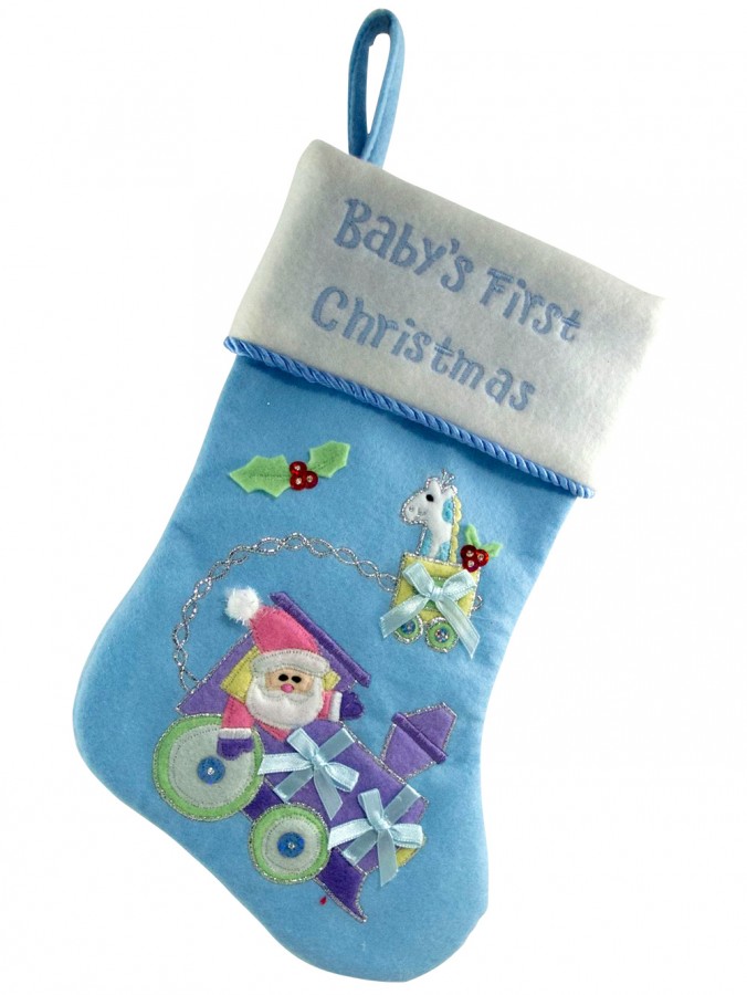 Blue Baby's First Christmas Stocking - 29cm