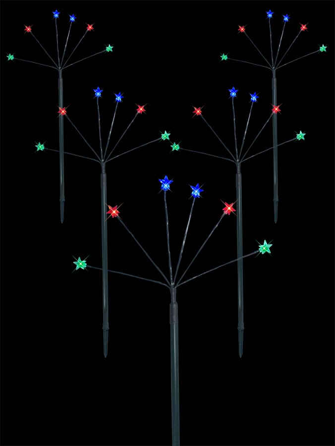5 Garden Stakes With 30 Multi Colour Super Bright LED Stars - 3.7m