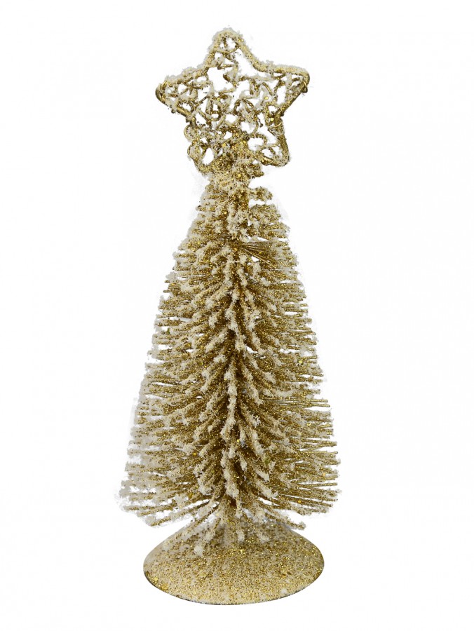 Gold Frosted Wire Tree Table Top Ornament - 15cm