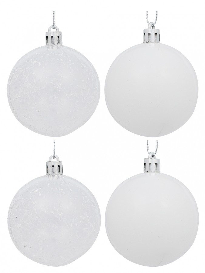 White Gloss & Clear With White Frost Christmas Bauble Decorations - 6 x 60mm