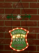Welcome To The North Pole Illuminated Vintage Look Christmas Plaque - 43cm