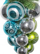 Lime, Silver & Turquoise Grape Cluster With Ribbon Bow - 27cm