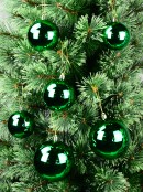 6x Shiny Forest Green Whimsical Mixed Size Ball Baubles | 70mm, 80mm & 10cm