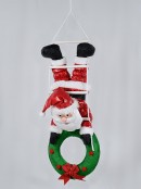 Padded Santa On Rope Ladder With Wreath Outdoor Hanging Decoration - 1.1m