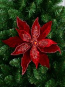 32cm Maroon Poinsettia With Beads & Diamantes Christmas Tree Clip Pick