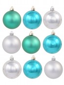 Turquoise & Silver Matte & Shiny Christmas Bauble Decorations - 12 x 60mm