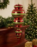 52cm Apple Red & Lime Green Glitter Striped Large Display Ellipsoid Finial