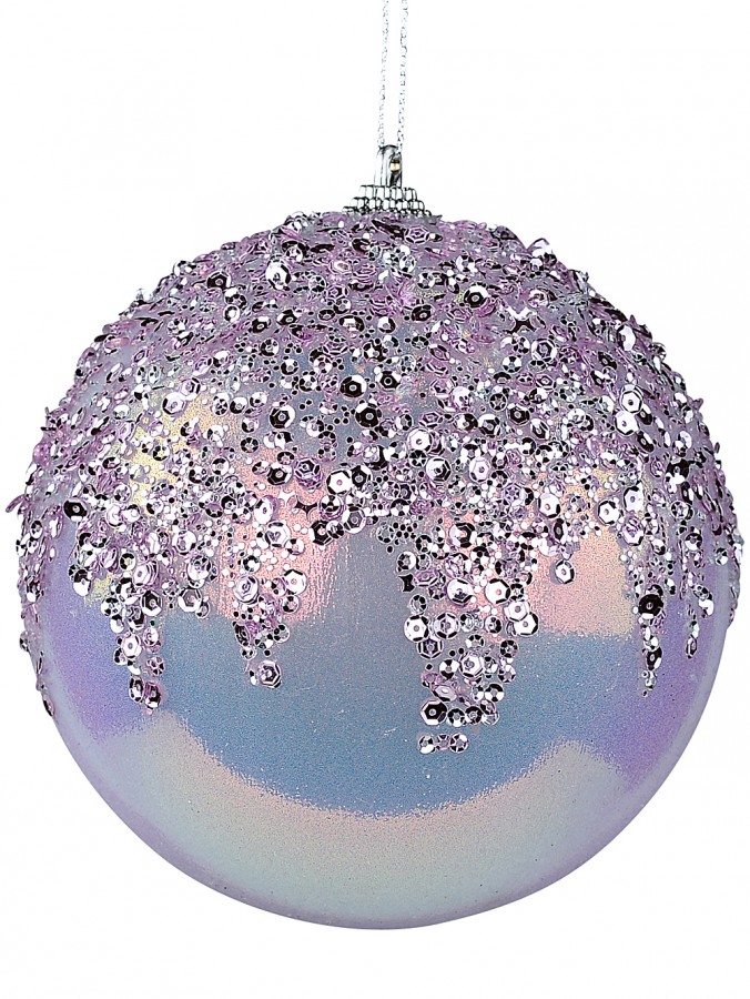 12cm Pink Christmas Ball Bauble With Sequin Icicle Decoration