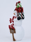 Merry Christmas Snowman & Gifts Decorative Resin Statue Ornament - 31cm