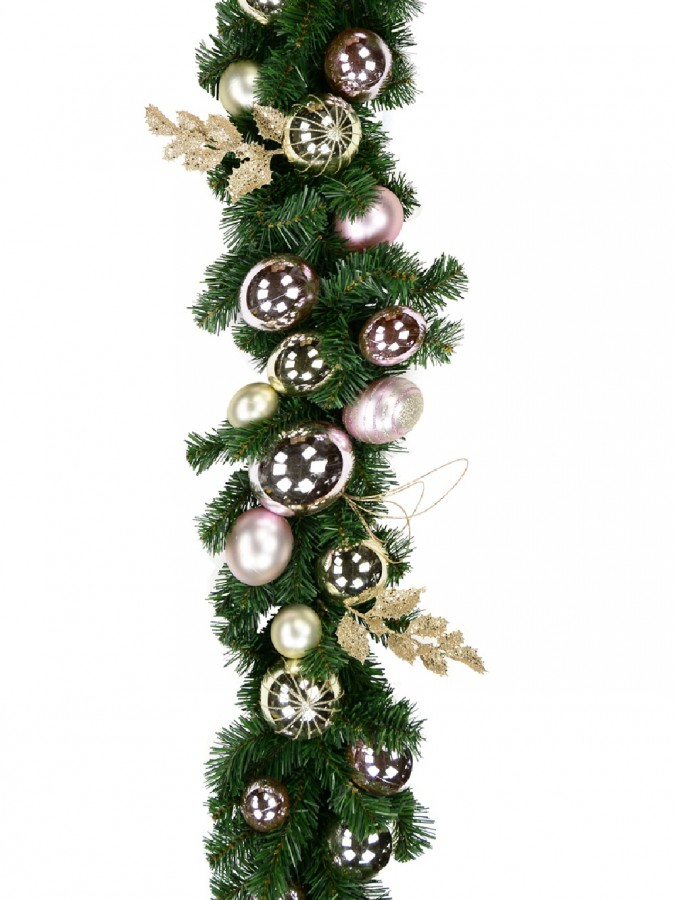 Champagne & Pink Bauble, Holly Leaf & Whisker Loops Garland - 2.7m
