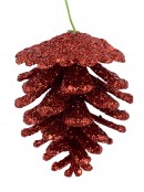 Red & Green Glitter Pine Cone Hanging Decoration - 12 x 60mm
