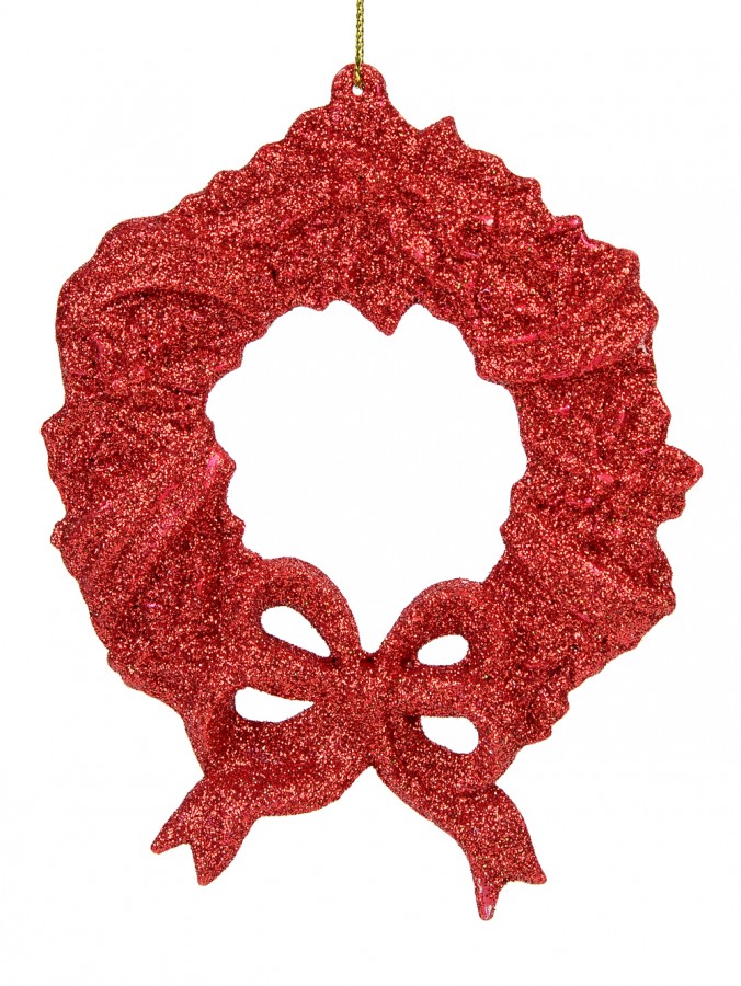 Red Glitter Wreath With Bow Christmas Tree Hanging Decoration - 12cm