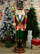 1.8m Red, Green & Gold King Nutcracker With Sceptre Life Size Resin Ornament