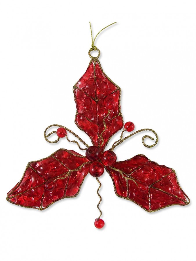 Red Holly Hanging Decoration - 12cm