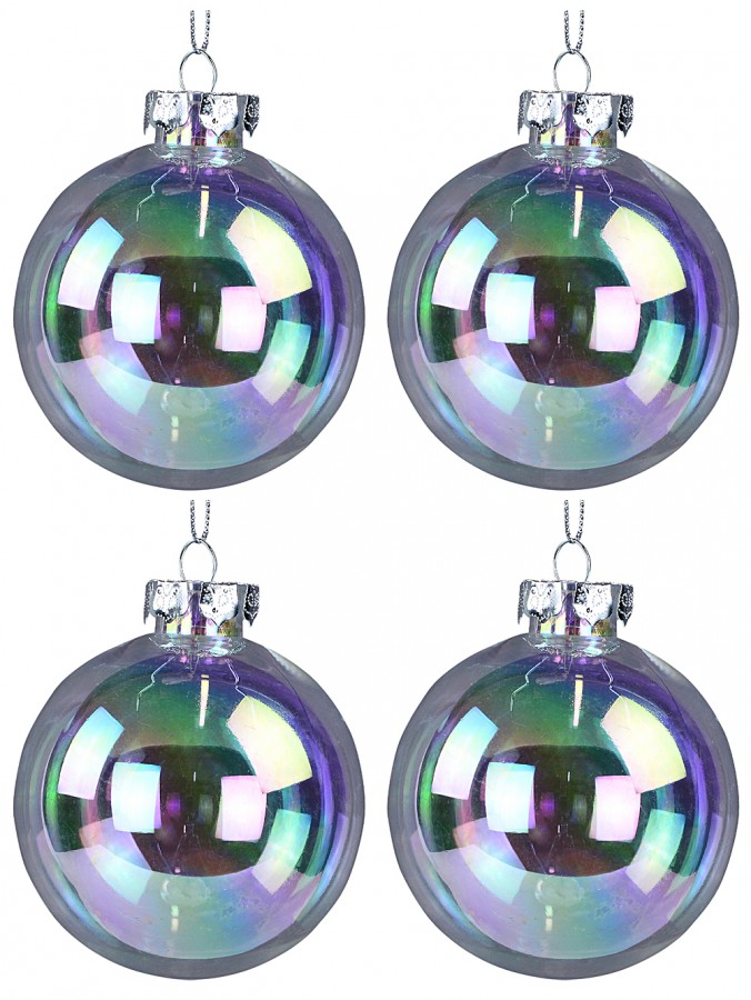 Clear Iridescent Soap Bubble Look Christmas Bauble Decorations - 4 x 10cm