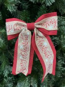 35cm Merry Christmas On Natural & Red Hessian Bow