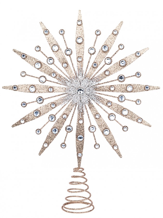 Rose Gold & Silver Glitter Tree Top Starburst With Simulant Decorations - 42cm