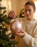 2x Lustrous Light Rose Gold Grand Matte Ball Bauble | 15cm