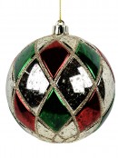 Shiny Red, Green & Gold Geometric Shape Baubles With Glitter Lines - 4 x 10cm