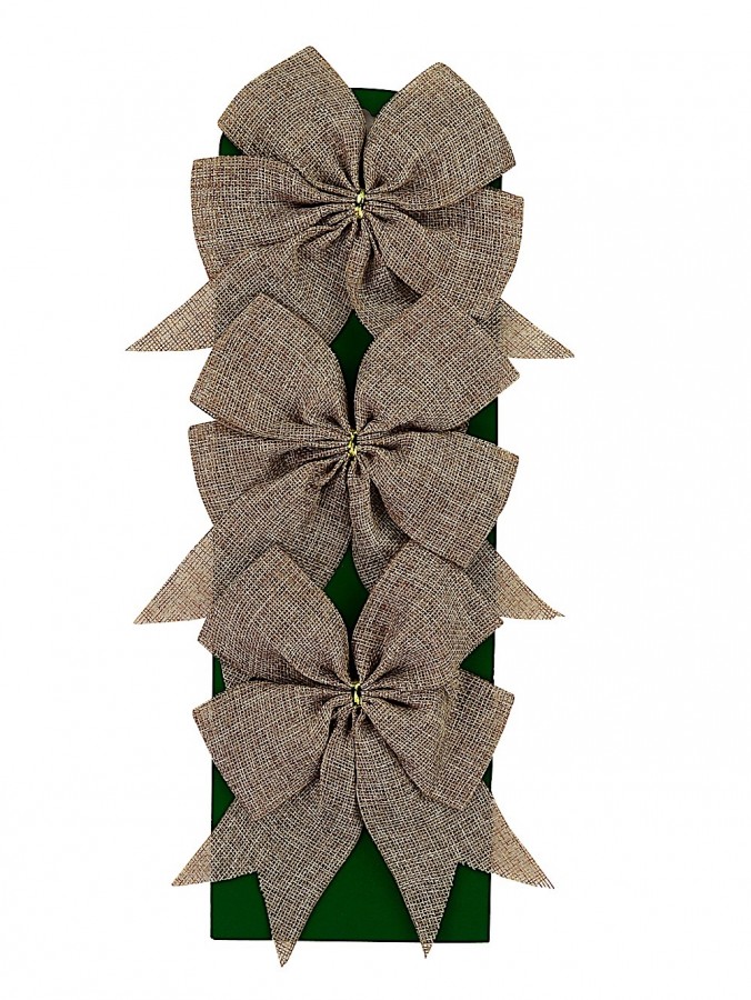 Natural Hessian Tree Bows 3 X 18cm Christmas Decorations Buy