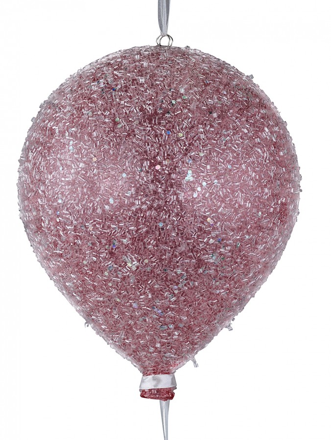 20cm Pastel Pink Sugar Balloon Christmas Bauble With White Ribbon