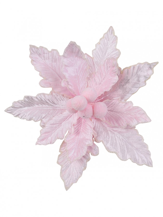 28cm Light Pink Textured & Glitter Edging Poinsettia Christmas Tree Clip Pick