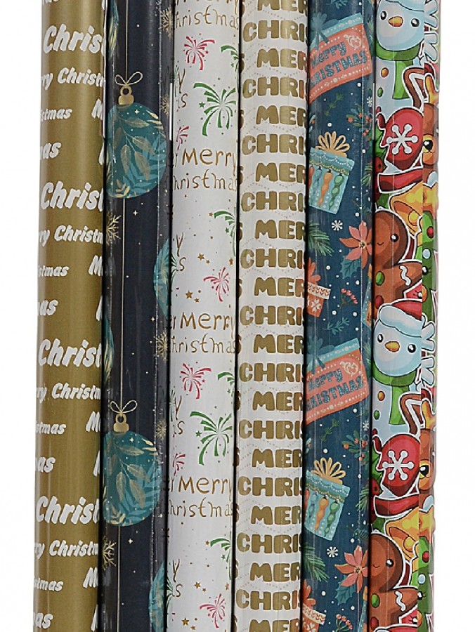Assorted 3m x 70cm Christmas Decor, Icon & Motto Paper Gift Wrap