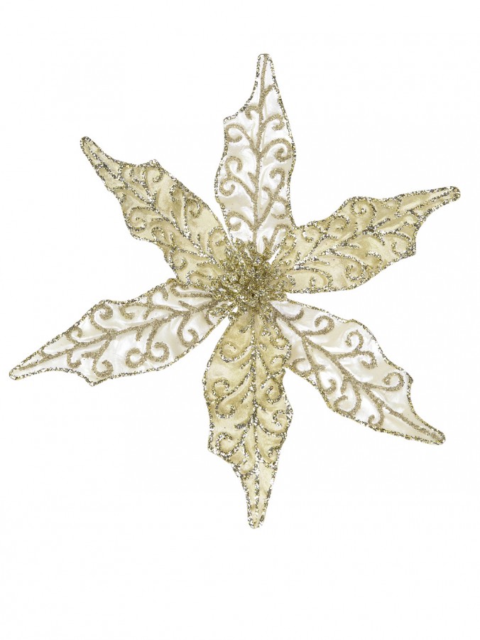 Pearl & Soft Gold Poinsettia Clip on Pick - 22cm