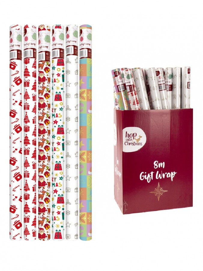 Assorted 8m x 70cm Christmas Decor, Icon & Characters Paper Gift Wrap