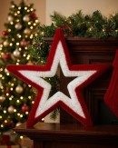 50cm Red & White Flocked Large Hollow Christmas Star Tinsel Plaque Ornament