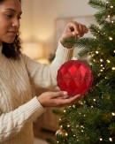 2x Dynamic Red Grand Diamond Textured Glitter Ball Bauble | 15cm