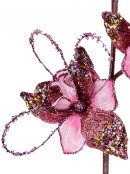 Pretty Pink Orchid Look With Glitz & Glamour Christmas Floral Spray Stem - 68cm